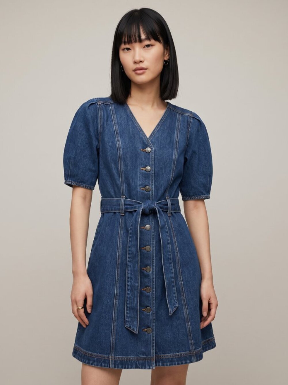 Veronica Beard Jeans Mauli Denim Dress, Size 6, NWT, Puff Sleeves, Button Front